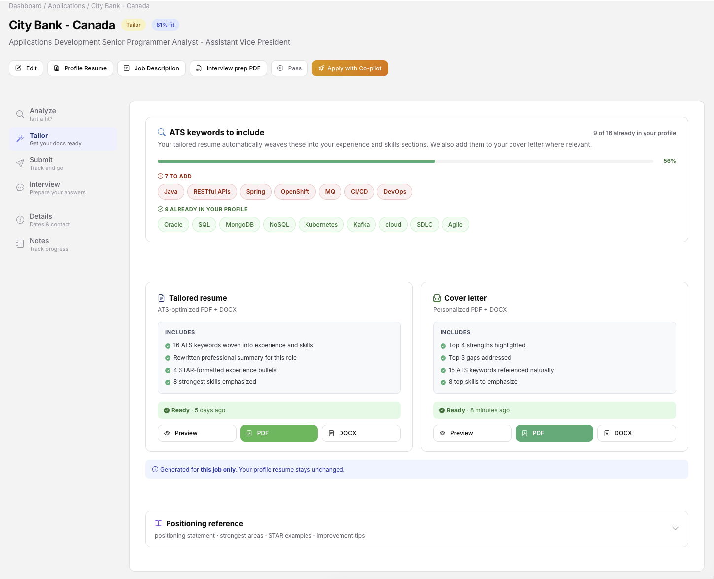 Tailor view with ATS keyword coverage